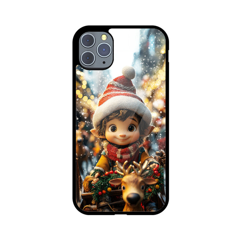 Cute elf riding a reindeer during Christmas
