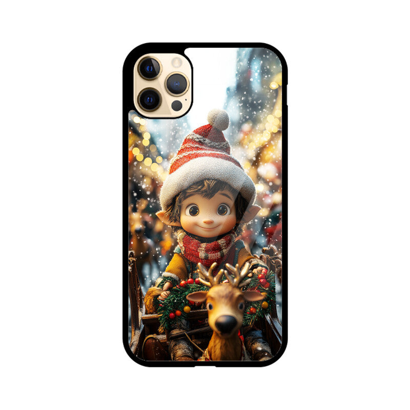 Cute elf riding a reindeer during Christmas