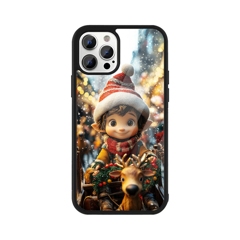 Cute elf riding a reindeer during Christmas
