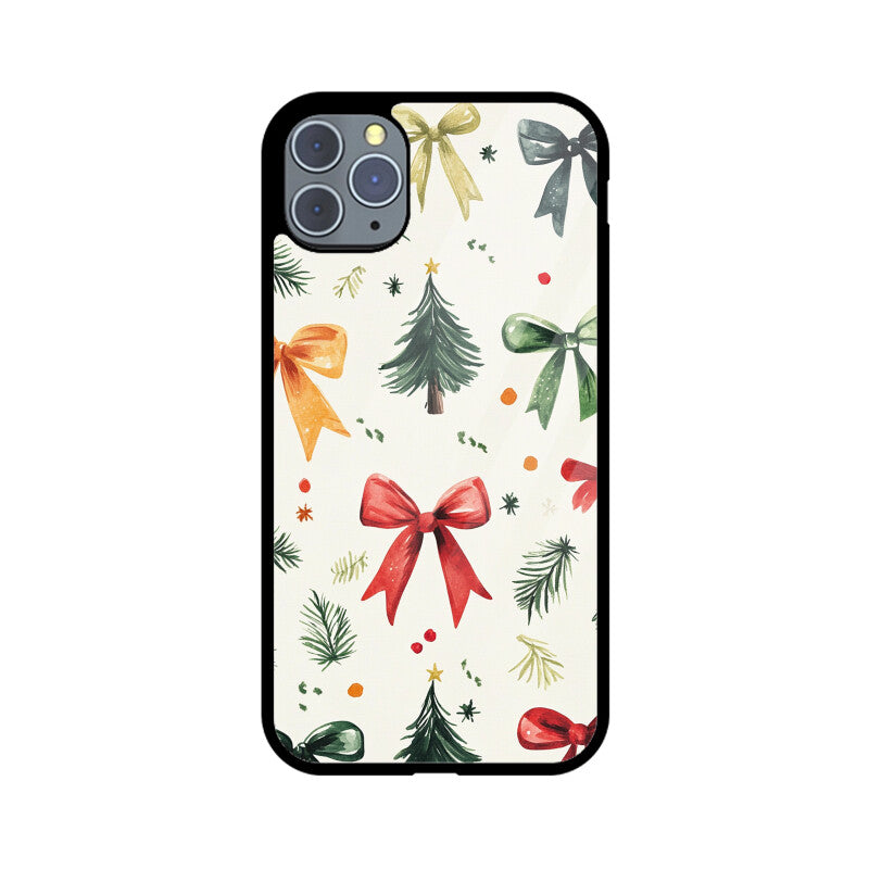 Christmas art pattern with bows and trees