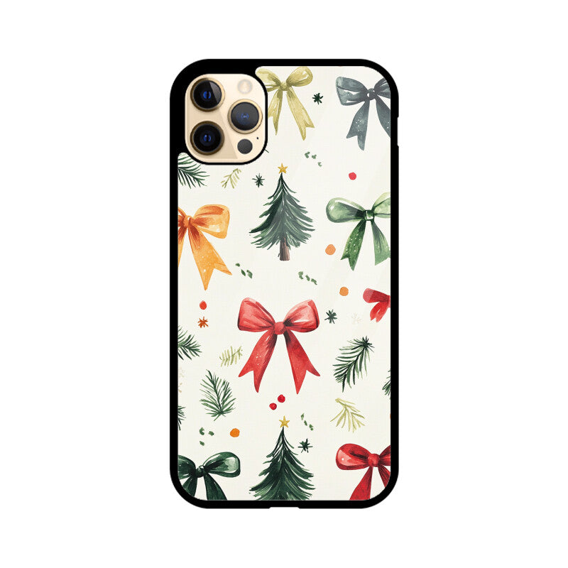 Christmas art pattern with bows and trees