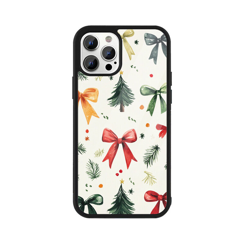 Christmas art pattern with bows and trees