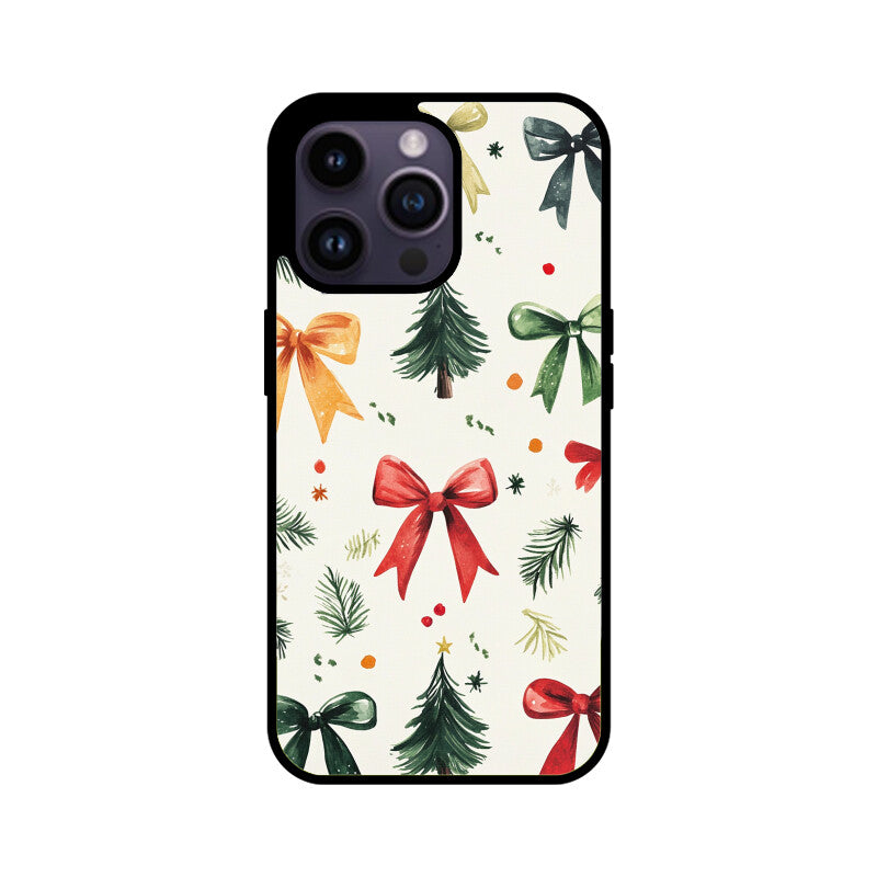 Christmas art pattern with bows and trees