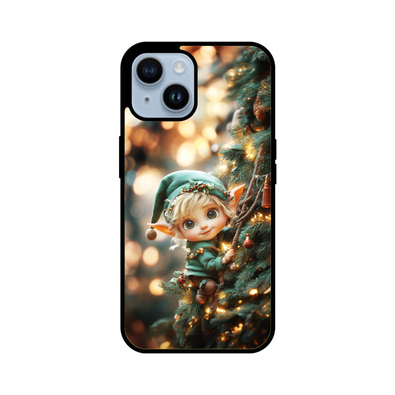Cute elf climbing the Christmas tree