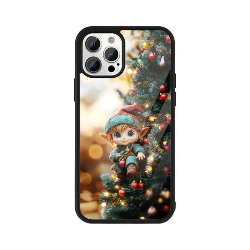 Adorable elf riding down the Christmas tree