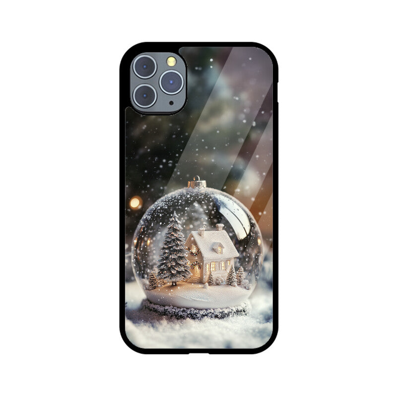 White snow house in a Christmas ball