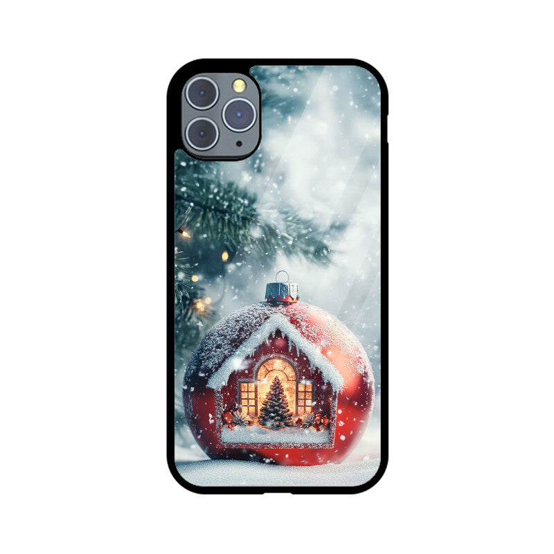 House inside a Christmas ball with a Christmas tree