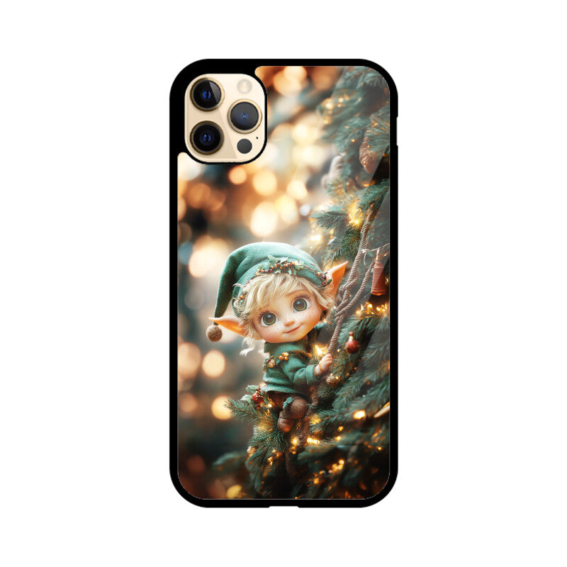 Cute elf climbing the Christmas tree