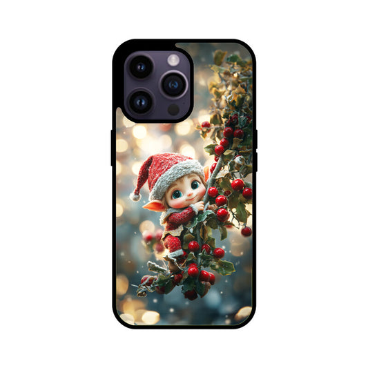 Cute elf hanging from a Christmas tree