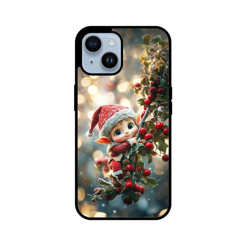 Cute elf hanging from a Christmas tree