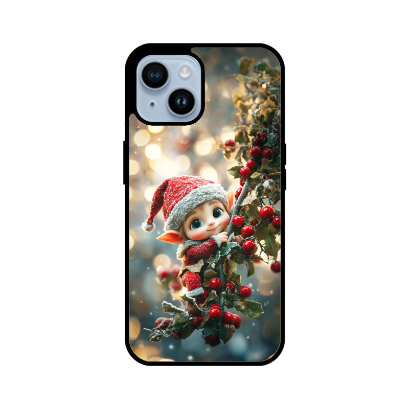 Cute elf hanging from a Christmas tree