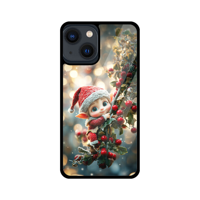 Cute elf hanging from a Christmas tree