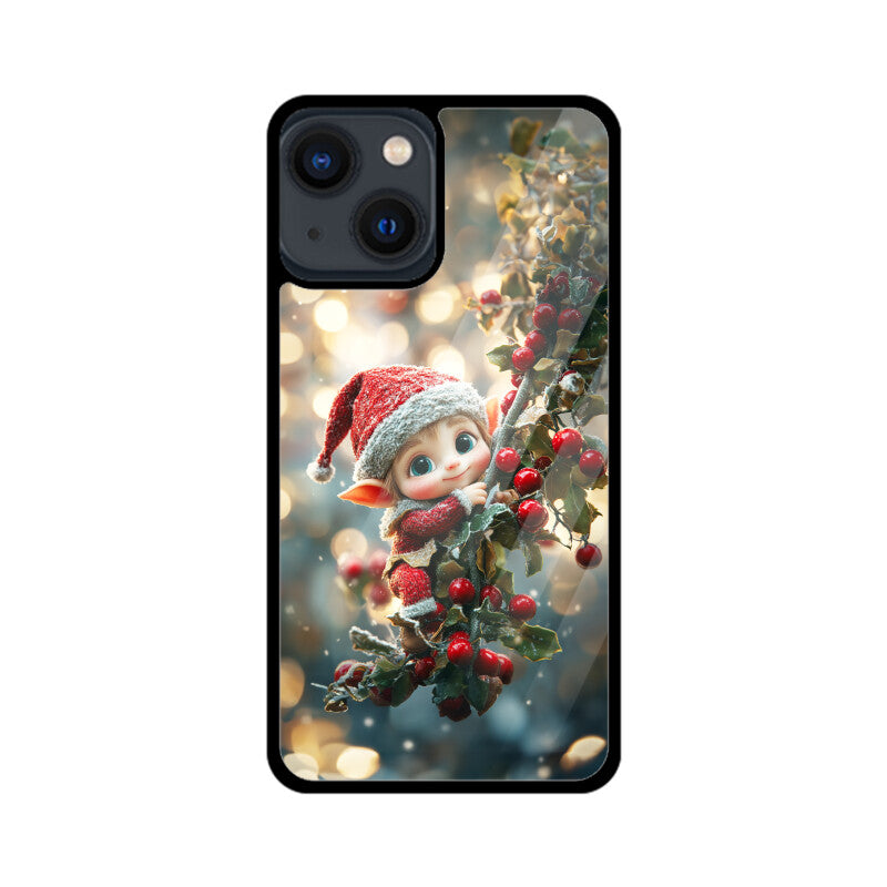 Cute elf hanging from a Christmas tree