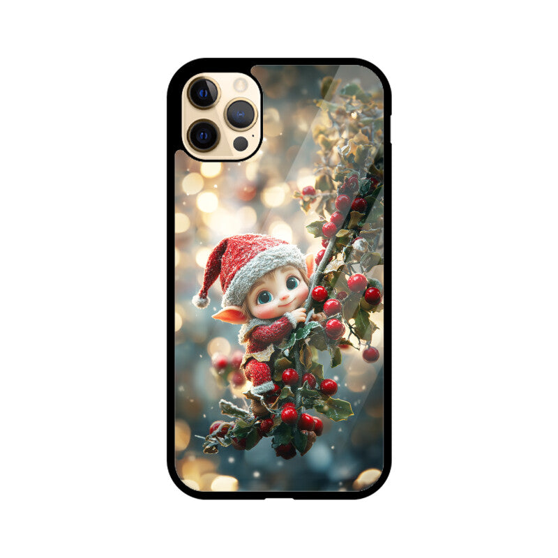 Cute elf hanging from a Christmas tree