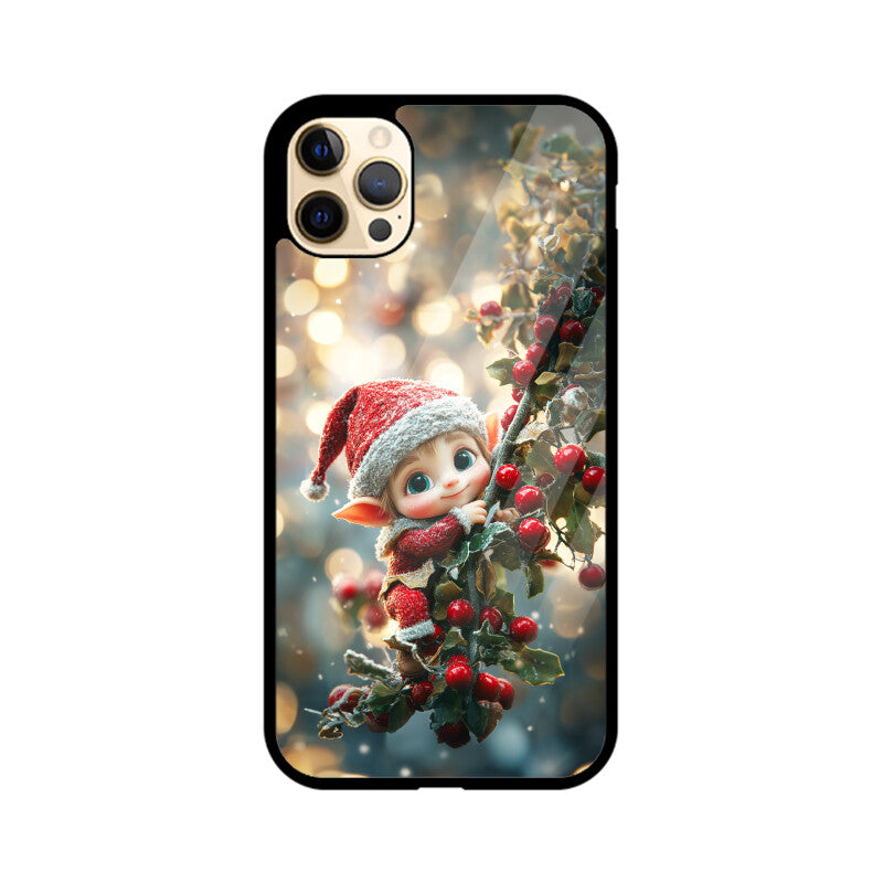 Cute elf hanging from a Christmas tree