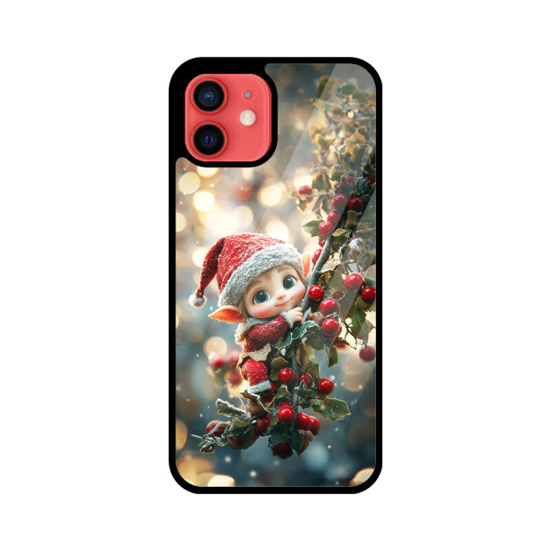 Cute elf hanging from a Christmas tree