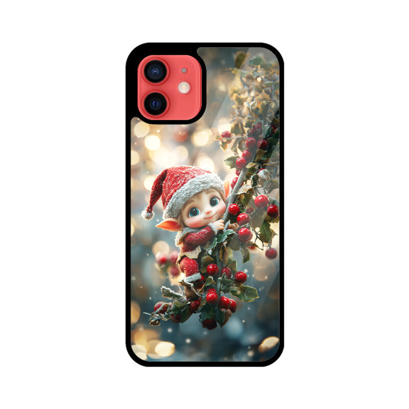 Cute elf hanging from a Christmas tree