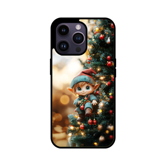 Adorable elf riding down the Christmas tree